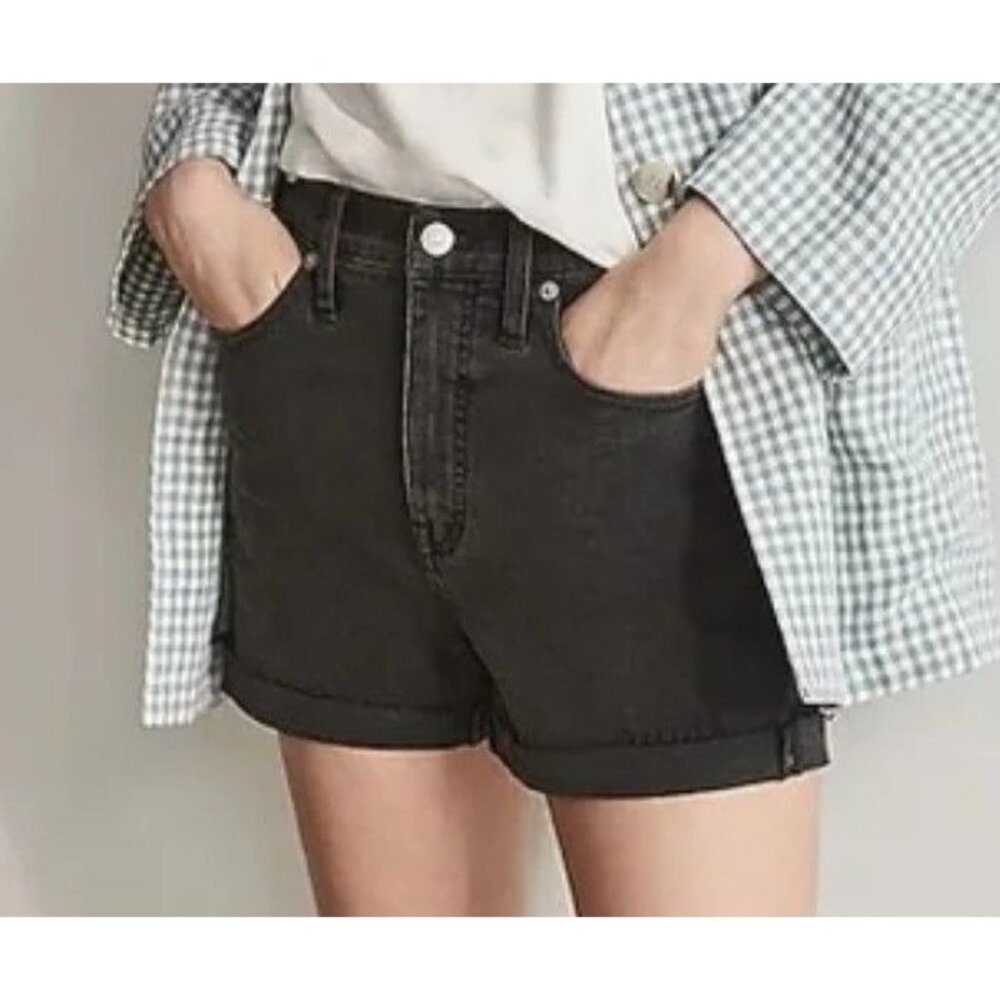 Madewell Womens 24 Black High Rise Denim Cuffed Jean Shorts